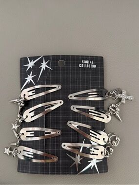 Silver Charm Hair Clips - Set of 8